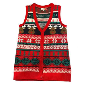 MerryWear Women’s Small V-Neck Fair Isle‎ Ugly Christmas Rudolph Sweater Vest